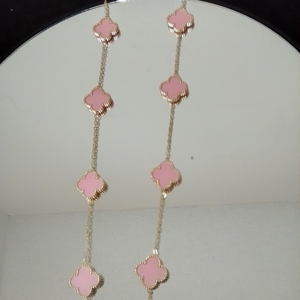 Chic Pink and Gold Floral Necklace - Picture 2 of 4